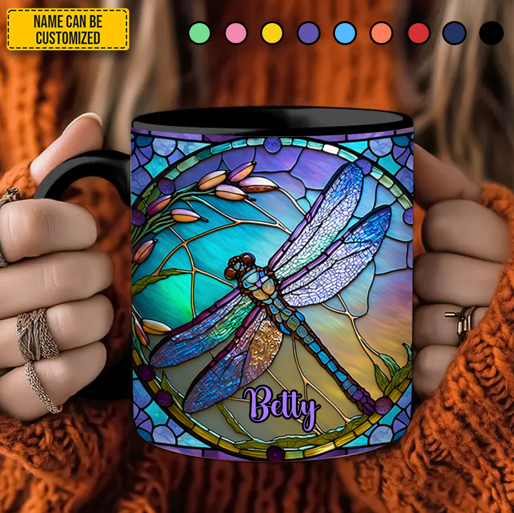 Personalized Dragonfly Accent Mug Colorful Stained Glass Dragonfly Birthday Presents For Dragonfly Lovers - Image 4