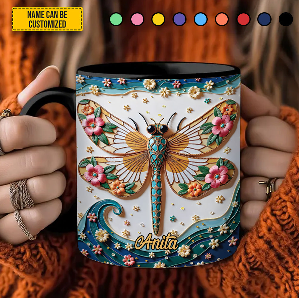 Personalized Dragonfly Accent Mug Dragonfly Floral Dragonfly Gifts For Girl - Image 4