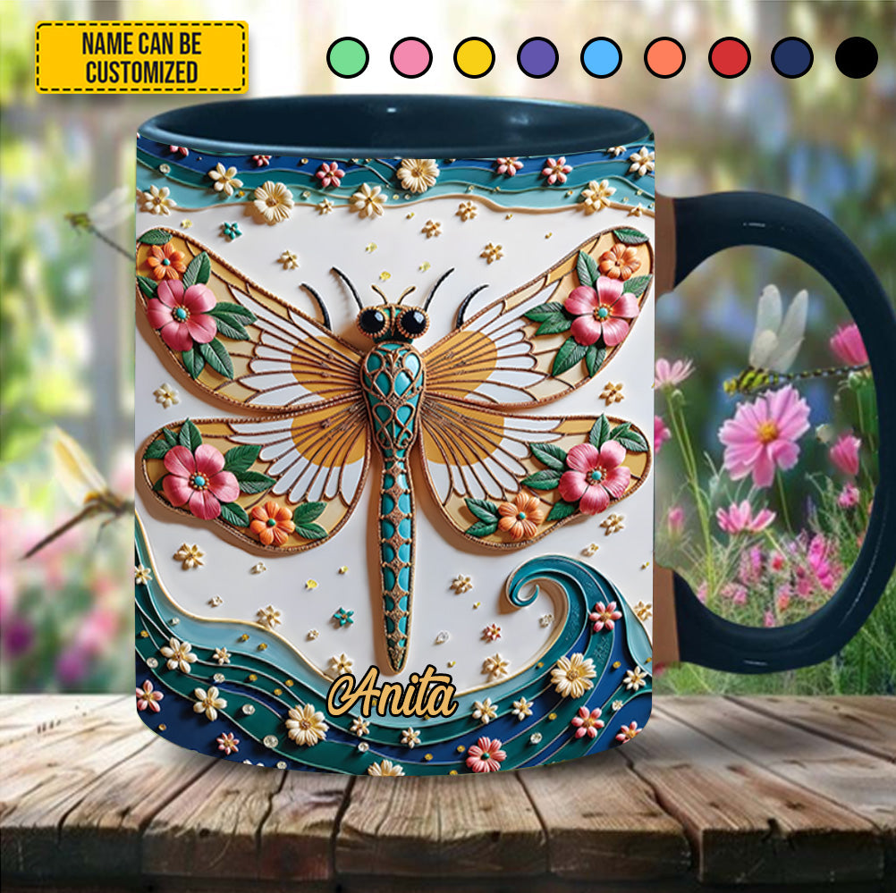 Personalized Dragonfly Accent Mug Dragonfly Floral Dragonfly Gifts For Girl - Image 3