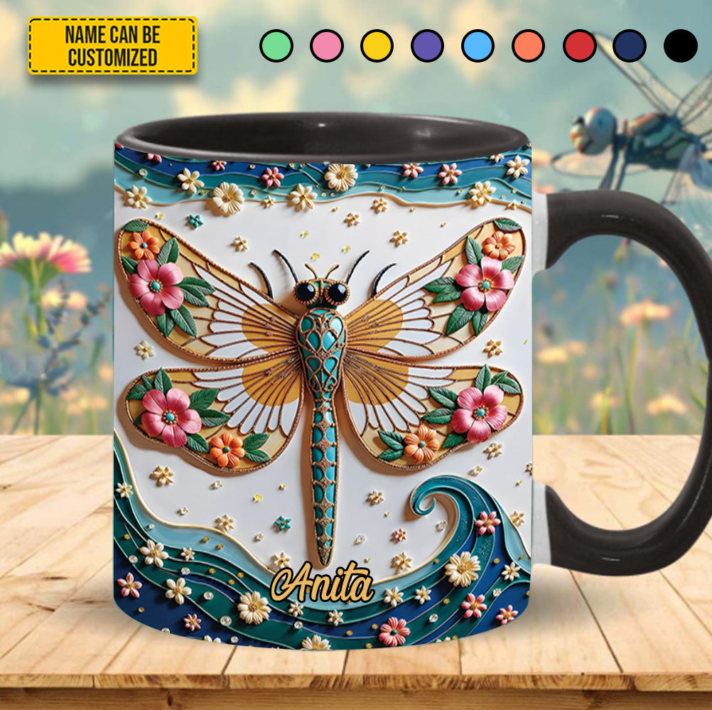 Personalized Dragonfly Accent Mug Dragonfly Floral Dragonfly Gifts For Girl - Image 2
