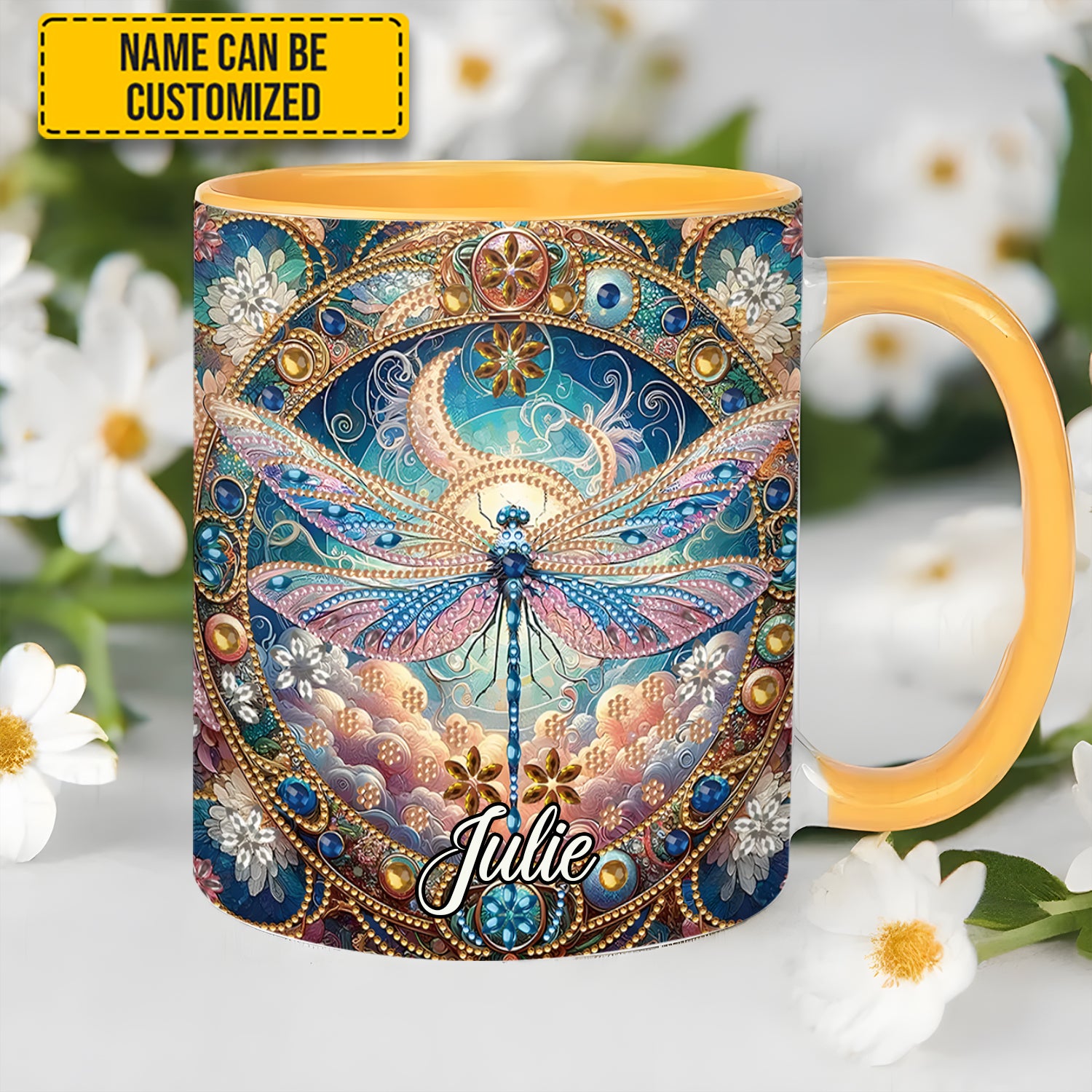 Personalized Dragonfly Accent Mug Dragonfly & Flowers Best Dragonfly Lover Gifts For Her - Image 4