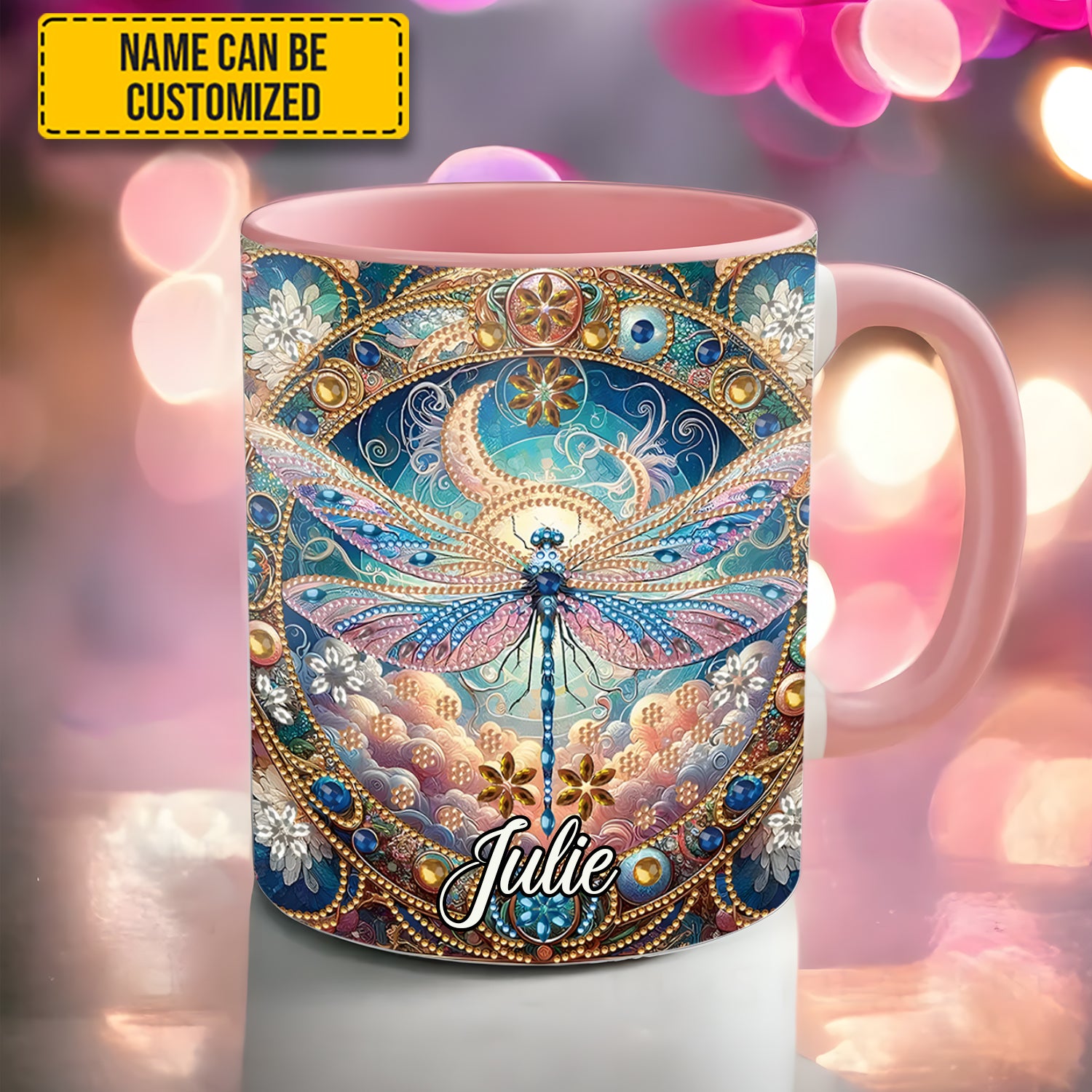 Personalized Dragonfly Accent Mug Dragonfly & Flowers Best Dragonfly Lover Gifts For Her - Image 3