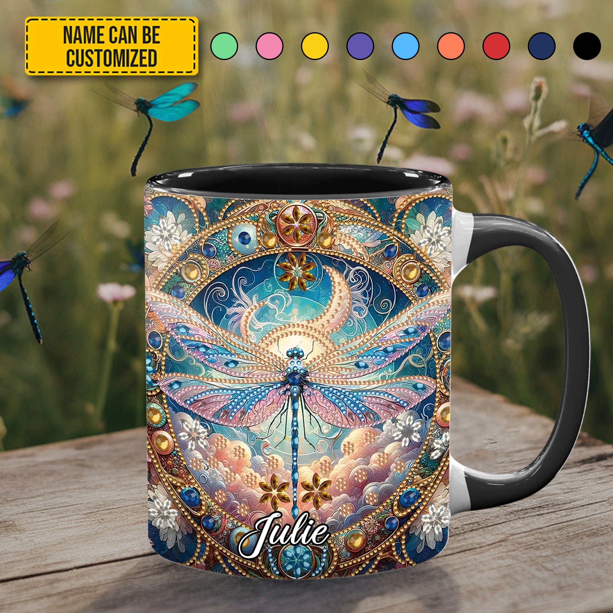Personalized Dragonfly Accent Mug Dragonfly & Flowers Best Dragonfly Lover Gifts For Her - Image 6