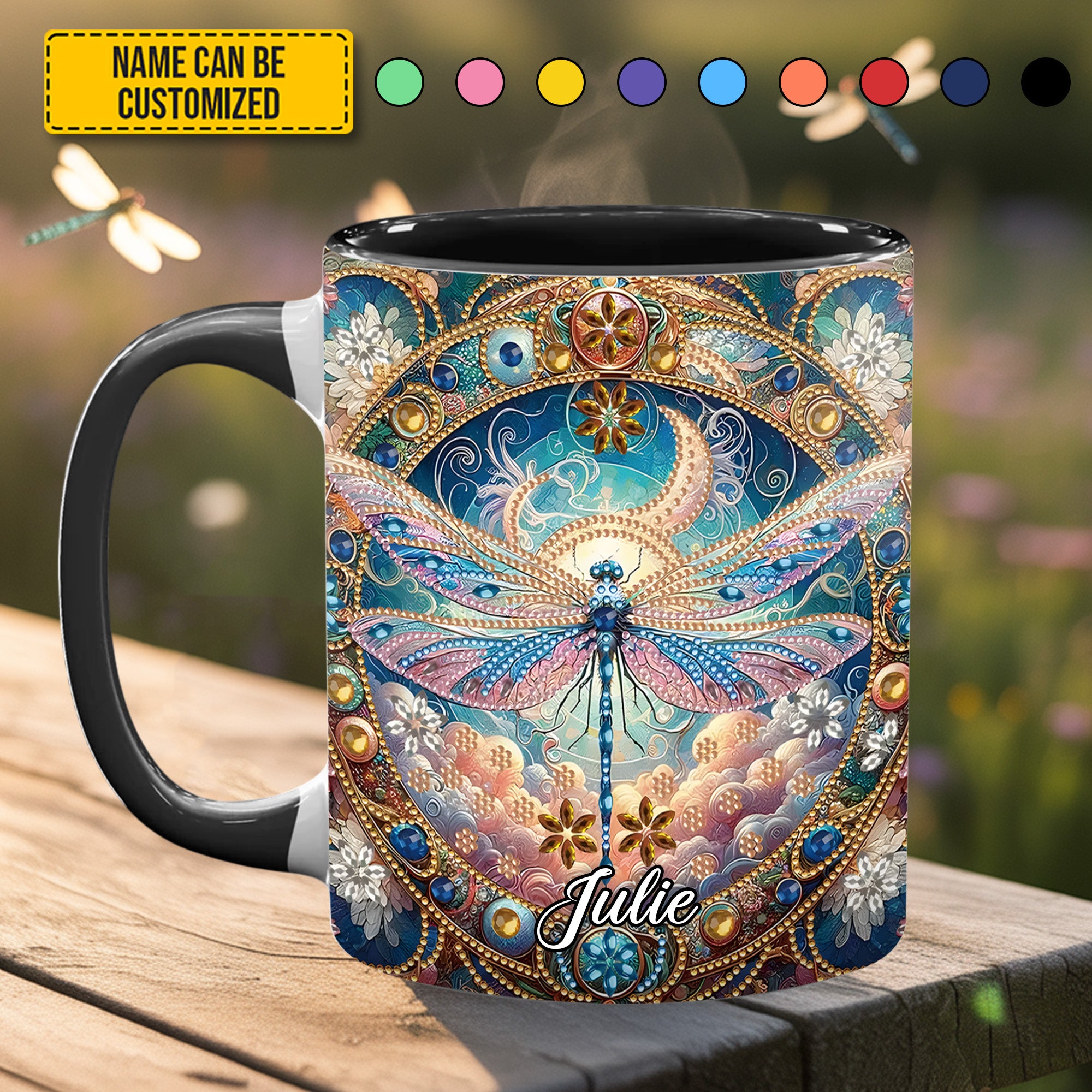 Personalized Dragonfly Accent Mug Dragonfly & Flowers Best Dragonfly Lover Gifts For Her