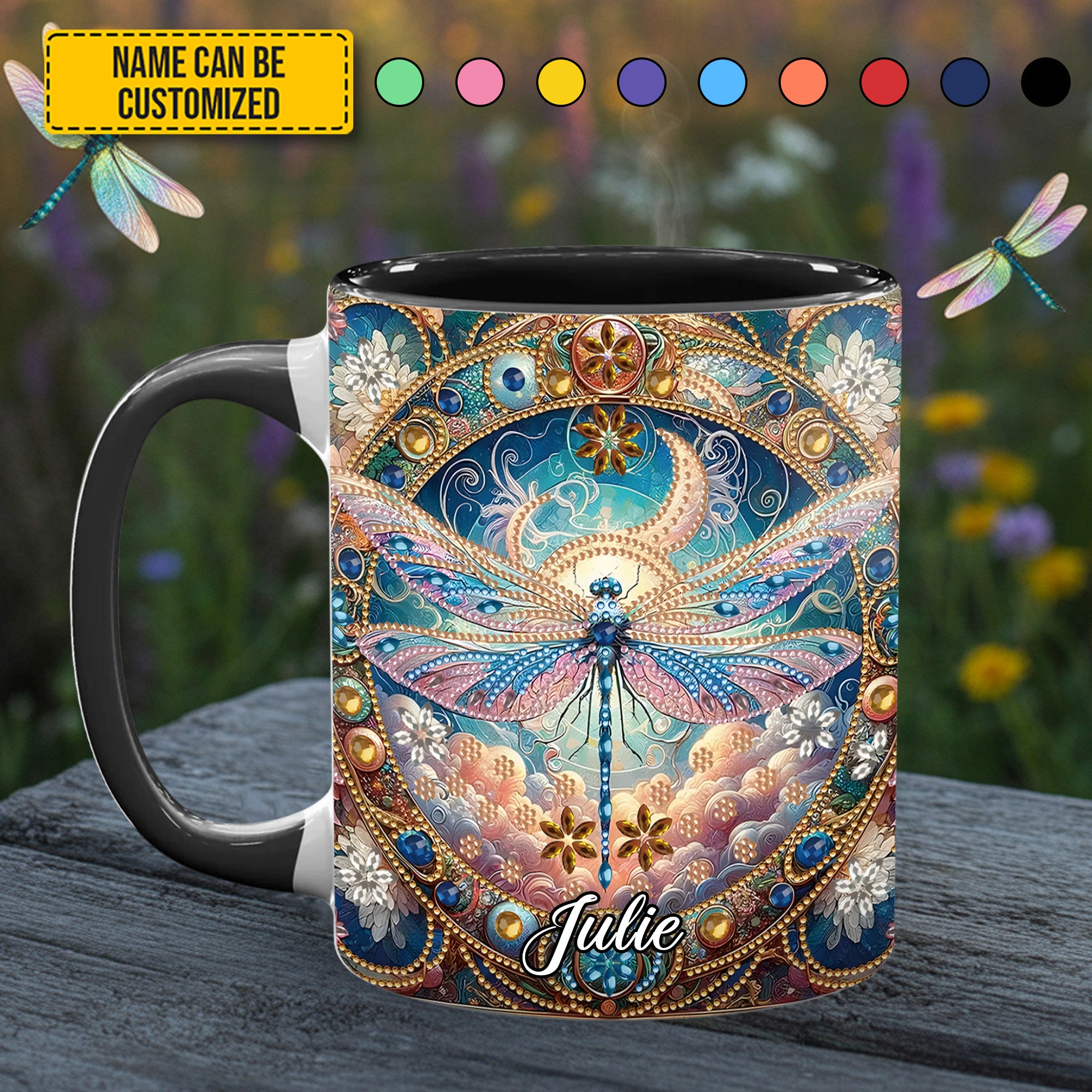 Personalized Dragonfly Accent Mug Dragonfly & Flowers Best Dragonfly Lover Gifts For Her - Image 5