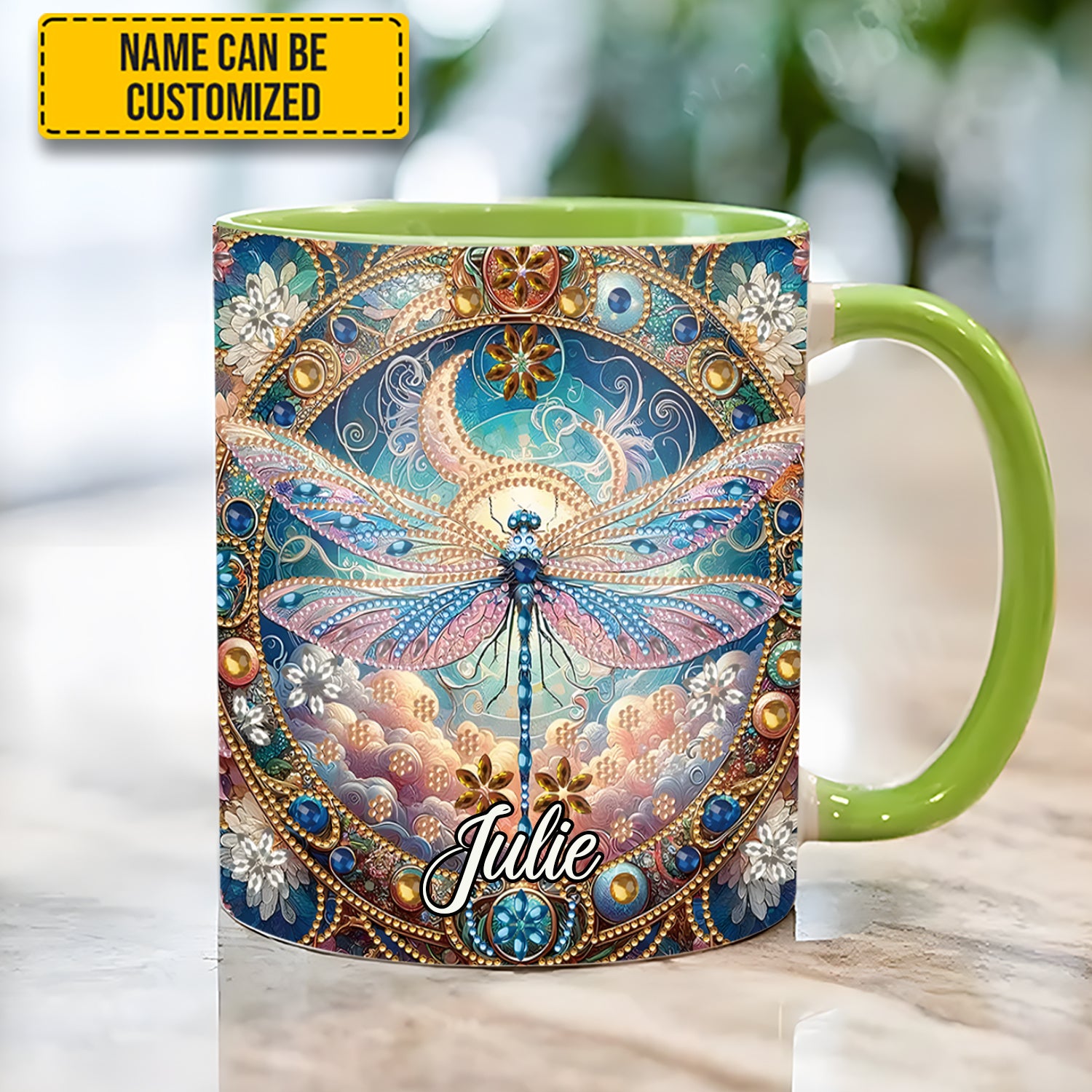 Personalized Dragonfly Accent Mug Dragonfly & Flowers Best Dragonfly Lover Gifts For Her - Image 2
