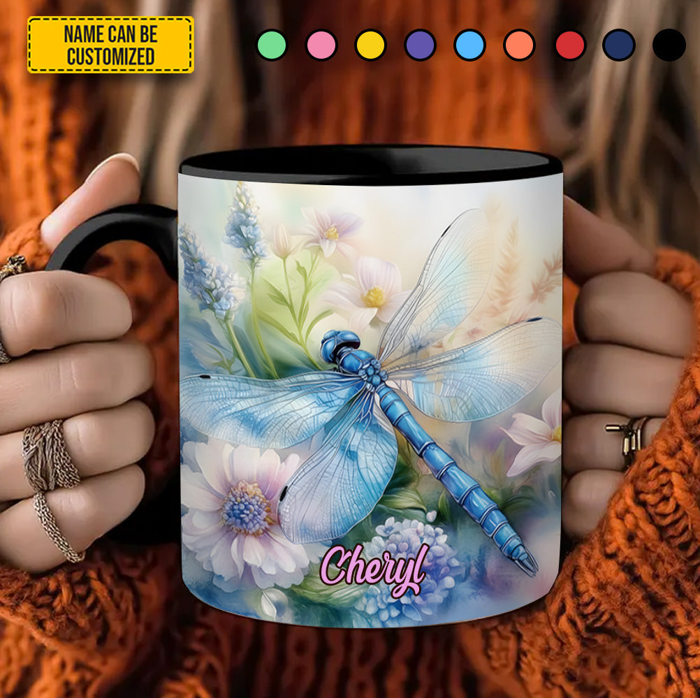 Personalized Dragonfly Accent Mug Dragonfly Flowers Dragonfly Themed Gift Items - Image 4