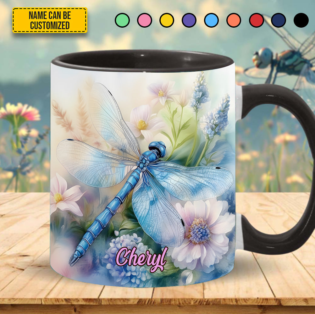 Personalized Dragonfly Accent Mug Dragonfly Flowers Dragonfly Themed Gift Items - Image 2