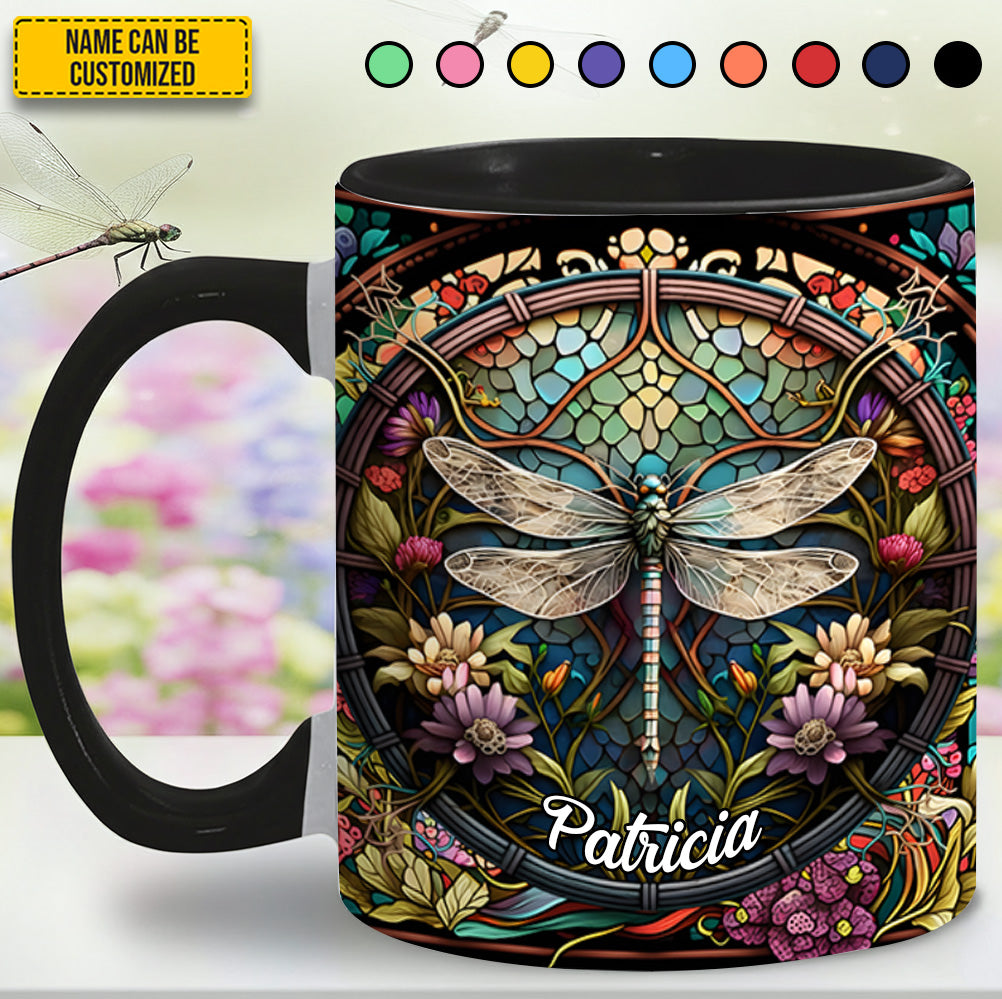 Personalized Dragonfly Accent Mug Dragonfly Stained Glass With Flowes Birthday Gifts For Dragonfly Lovers