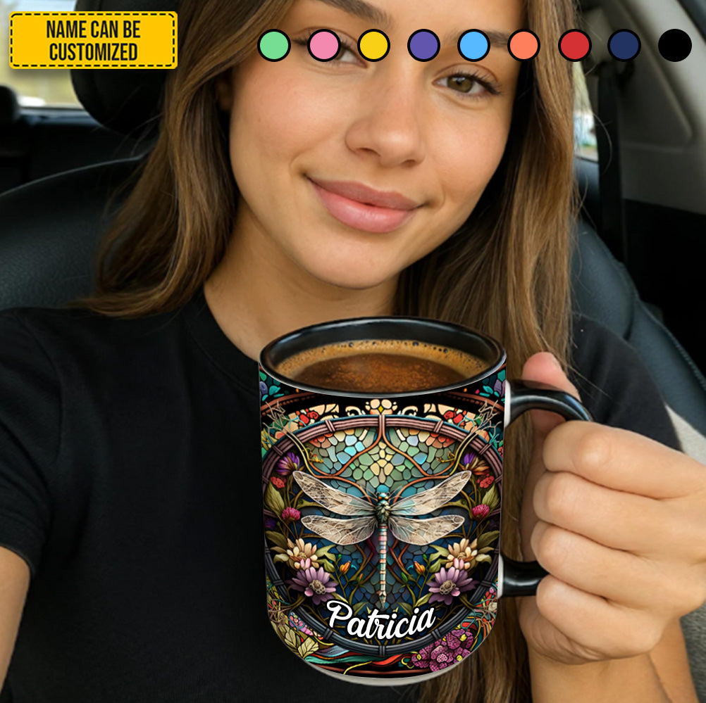 Personalized Dragonfly Accent Mug Dragonfly Stained Glass With Flowes Birthday Gifts For Dragonfly Lovers - Image 2