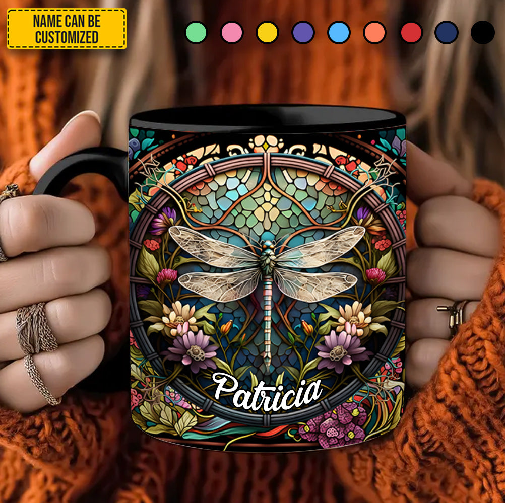 Personalized Dragonfly Accent Mug Dragonfly Stained Glass With Flowes Birthday Gifts For Dragonfly Lovers - Image 3