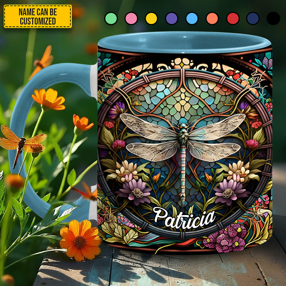 Personalized Dragonfly Accent Mug Dragonfly Stained Glass With Flowes Birthday Gifts For Dragonfly Lovers - Image 4