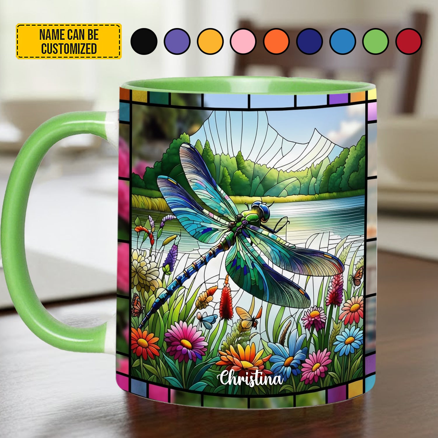 Personalized Dragonfly Accent Mug Dragonfly With Flowers Birthday Presents For Dragonfly Lovers - Image 4