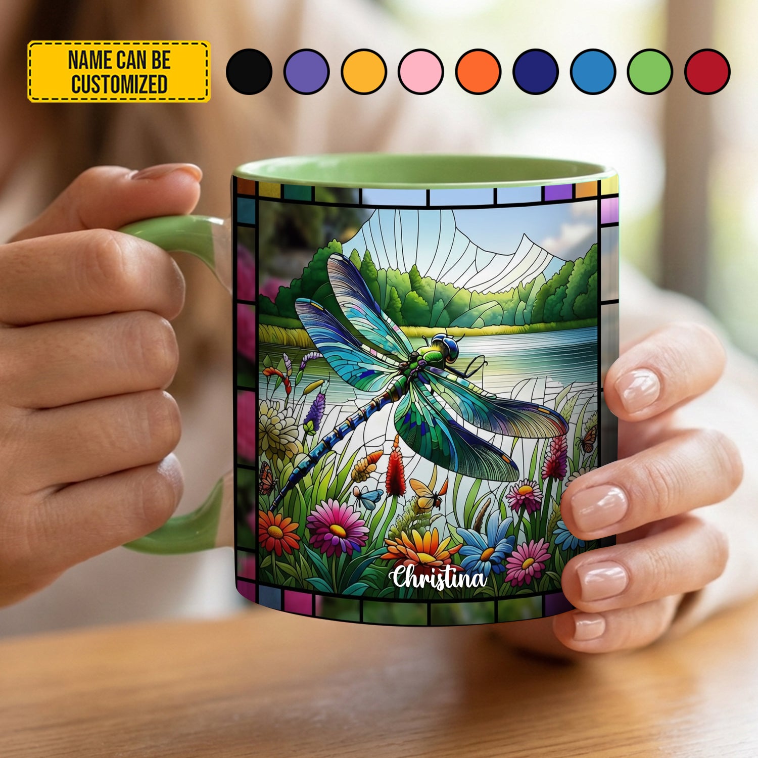 Personalized Dragonfly Accent Mug Dragonfly With Flowers Birthday Presents For Dragonfly Lovers - Image 3