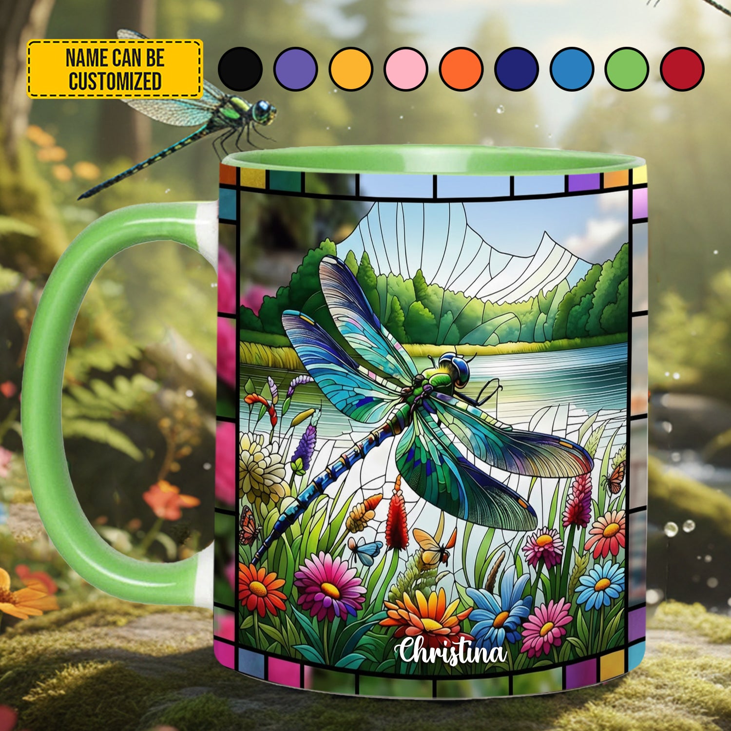 Personalized Dragonfly Accent Mug Dragonfly With Flowers Birthday Presents For Dragonfly Lovers