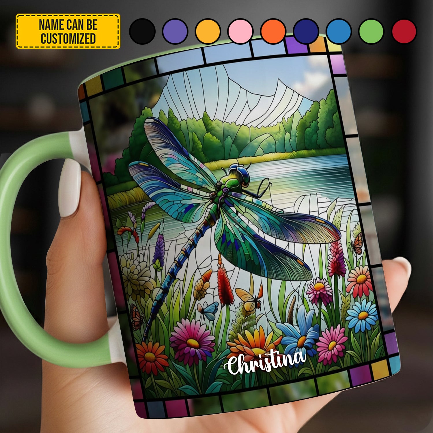 Personalized Dragonfly Accent Mug Dragonfly With Flowers Birthday Presents For Dragonfly Lovers - Image 5