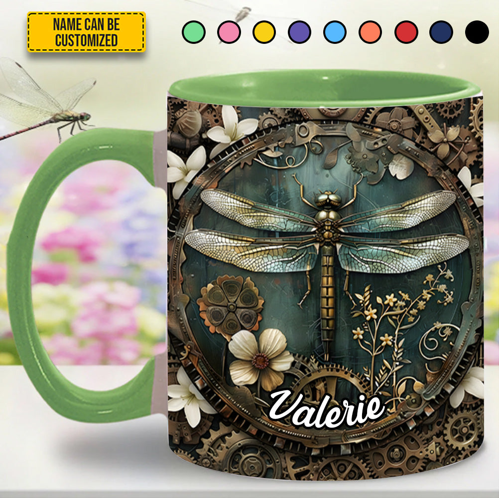 Personalized Dragonfly Accent Mug Vintage Dragonfly Floral Cute Dragonfly Lover Ideas For Gifts - Image 3