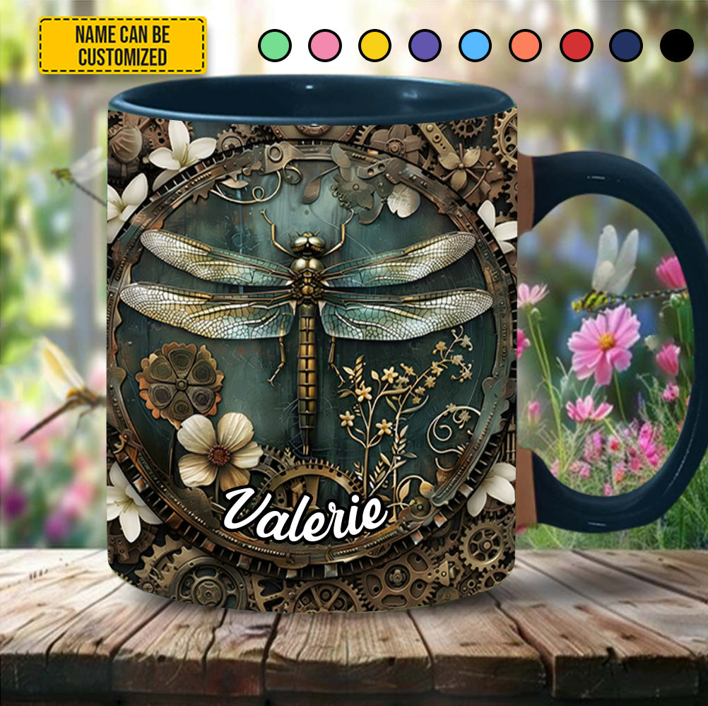 Personalized Dragonfly Accent Mug Vintage Dragonfly Floral Cute Dragonfly Lover Ideas For Gifts - Image 2