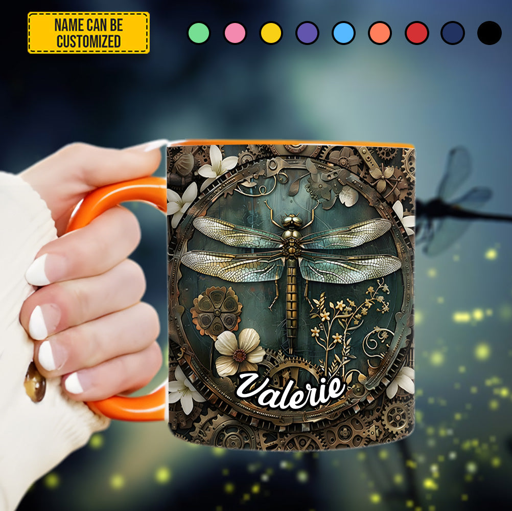 Personalized Dragonfly Accent Mug Vintage Dragonfly Floral Cute Dragonfly Lover Ideas For Gifts - Image 5