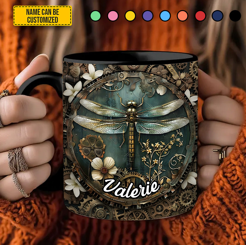 Personalized Dragonfly Accent Mug Vintage Dragonfly Floral Cute Dragonfly Lover Ideas For Gifts - Image 4