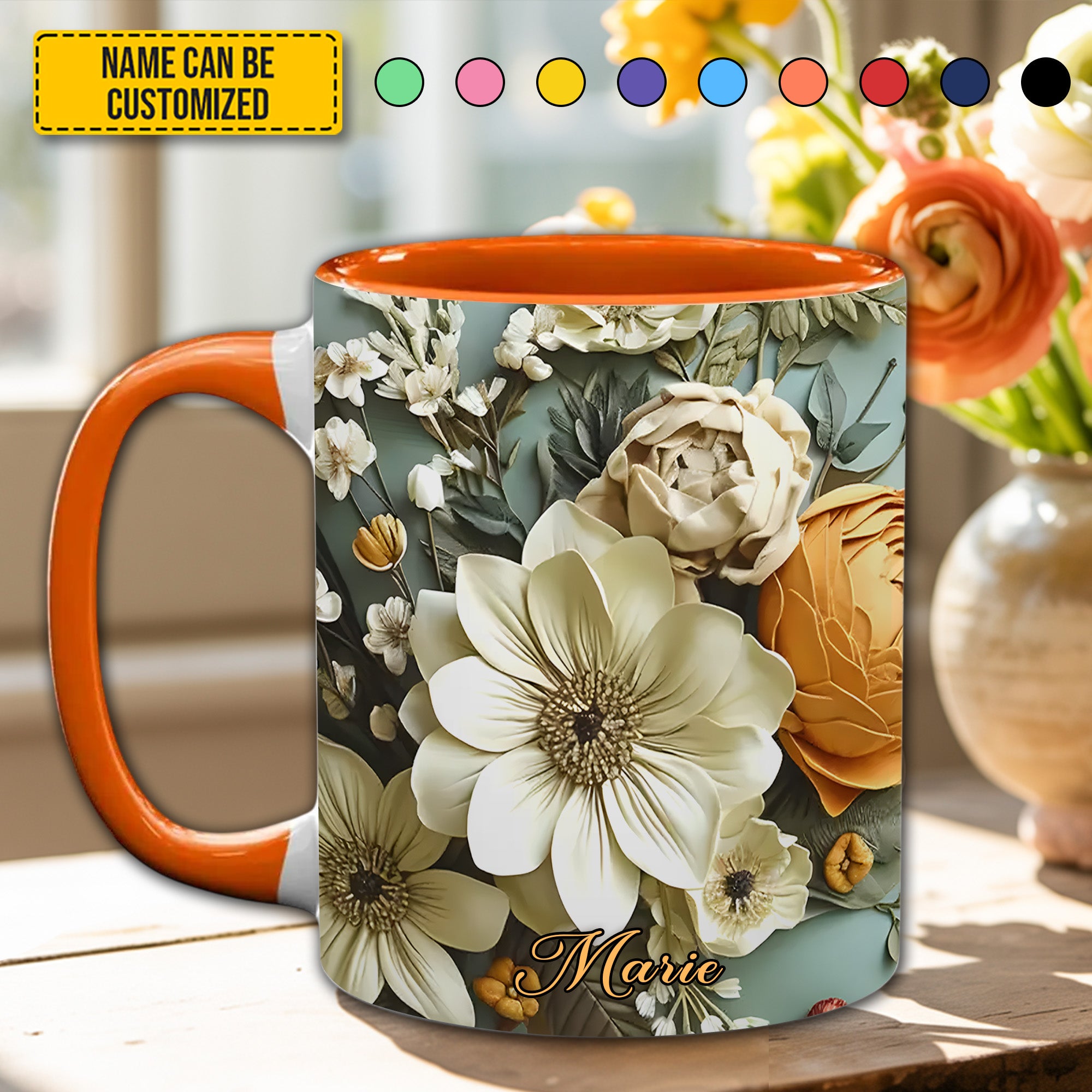 Personalized Flower Accent Mug Love Flowers Gifts For Flower Lovers - Image 2