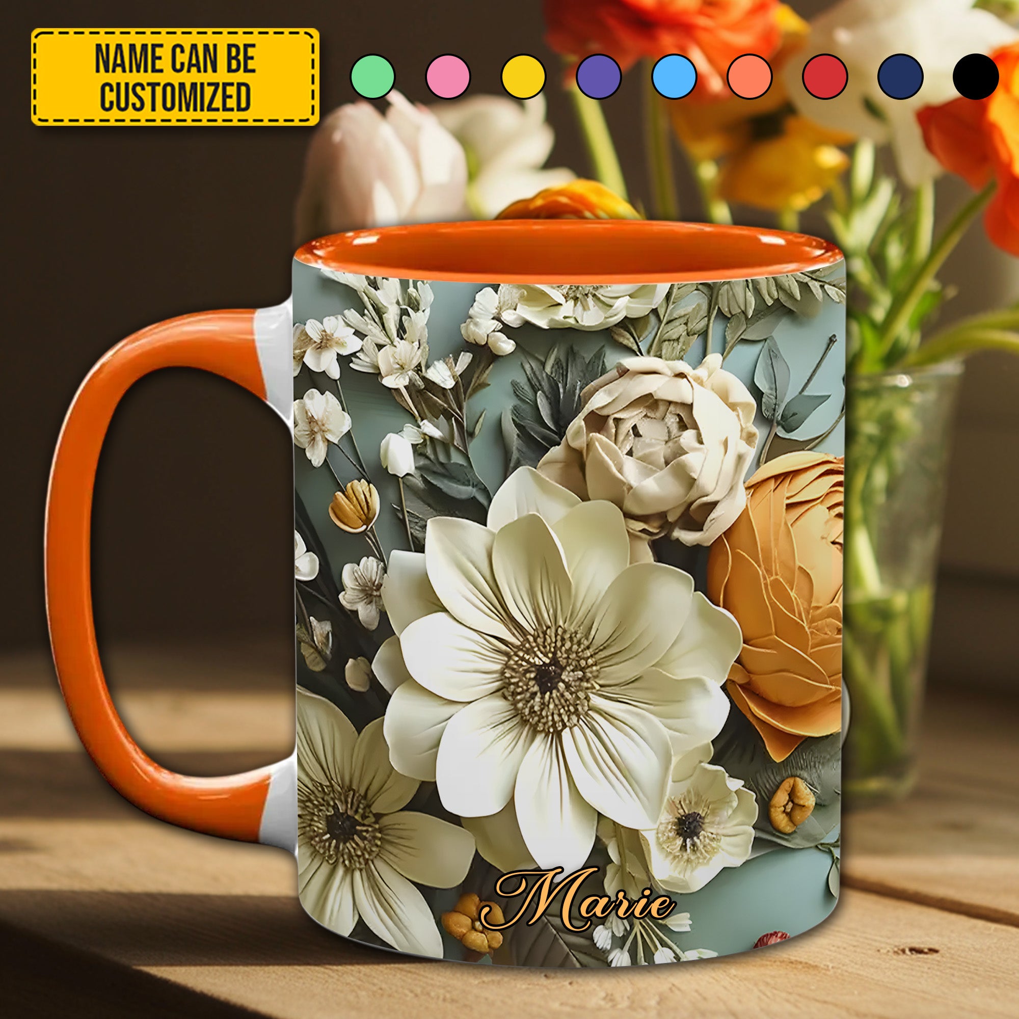 Personalized Flower Accent Mug Love Flowers Gifts For Flower Lovers