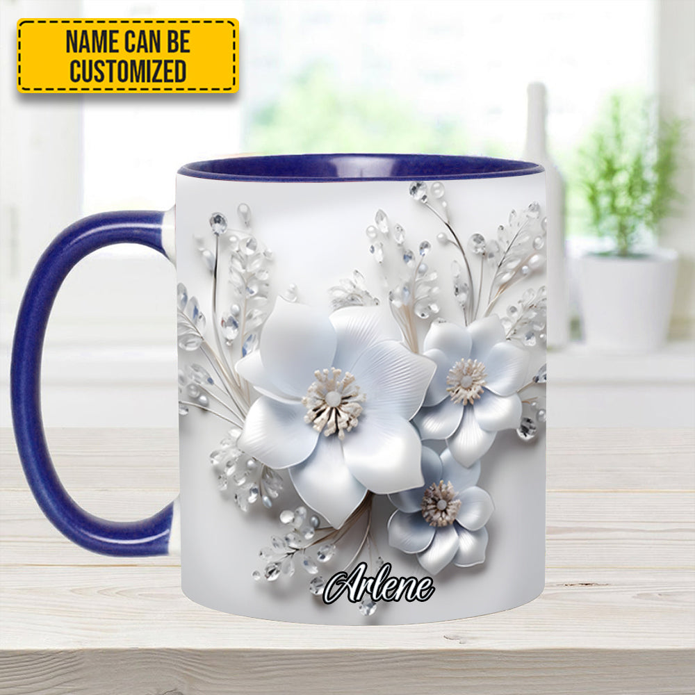 Personalized Flower Accent Mug White Flowers Flower Birthday Gifts - Image 9