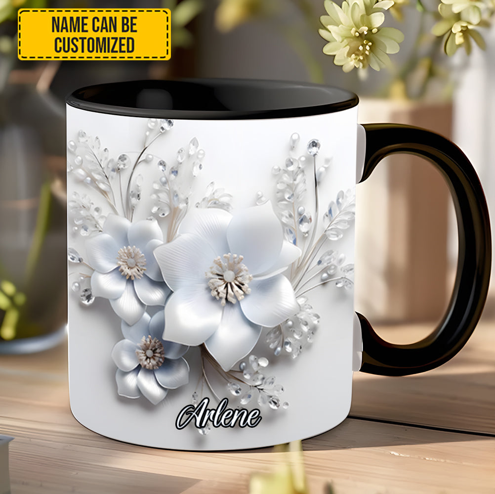 Personalized Flower Accent Mug White Flowers Flower Birthday Gifts - Image 3