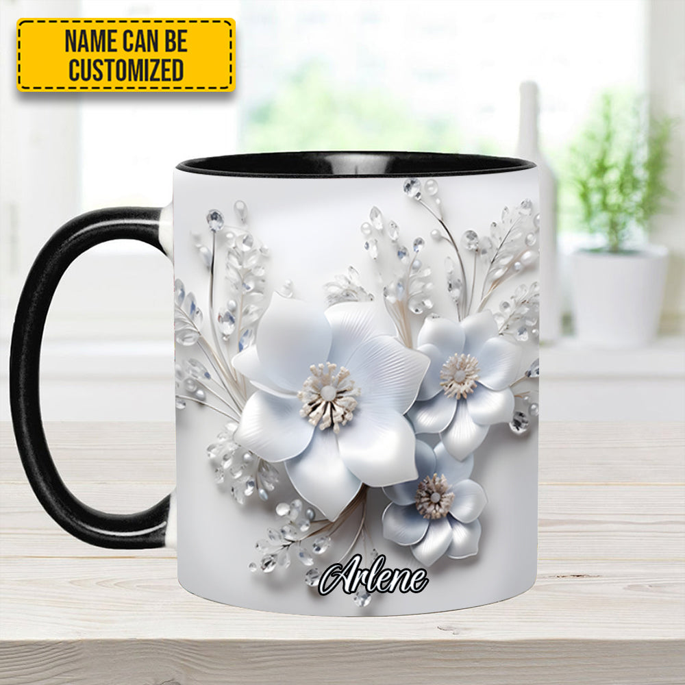 Personalized Flower Accent Mug White Flowers Flower Birthday Gifts - Image 5