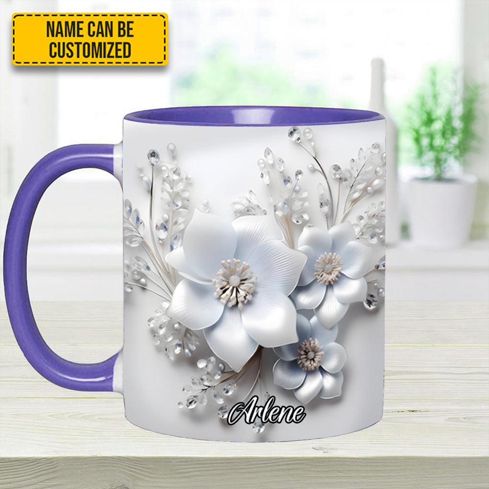 Personalized Flower Accent Mug White Flowers Flower Birthday Gifts - Image 13