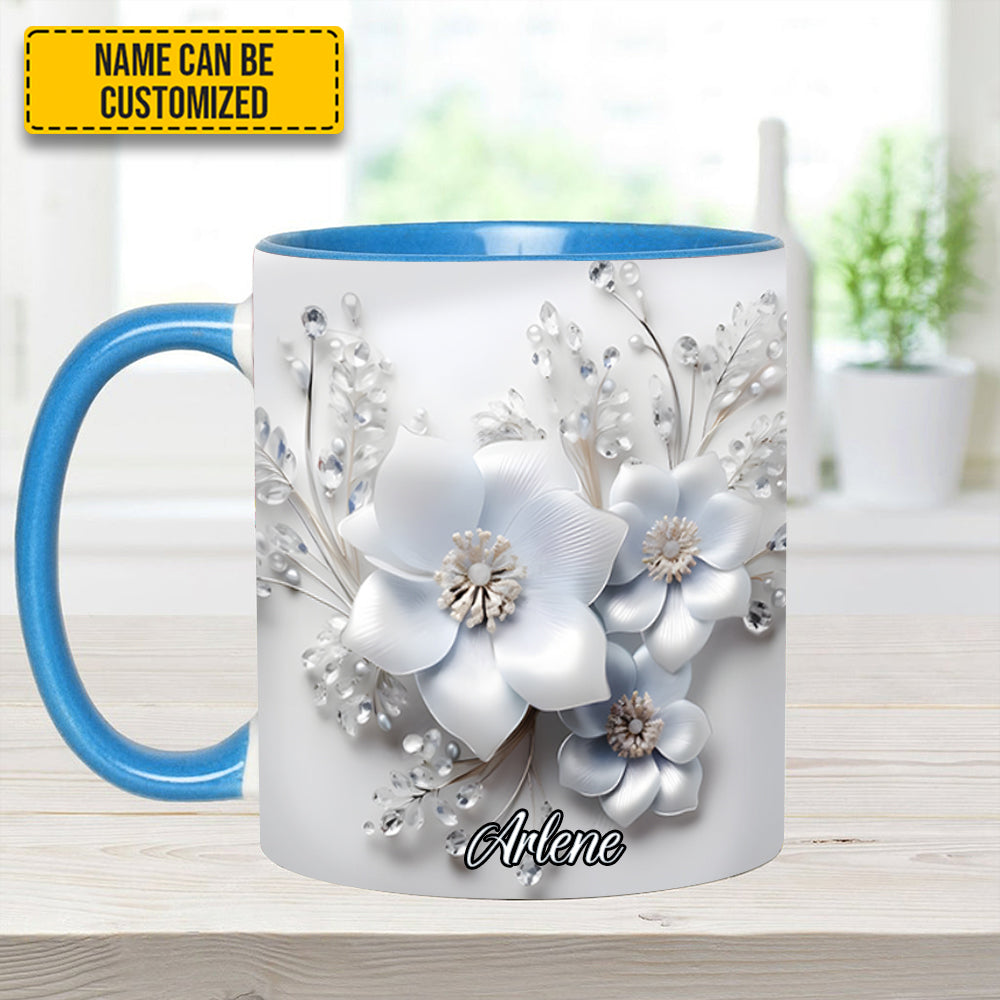 Personalized Flower Accent Mug White Flowers Flower Birthday Gifts - Image 8