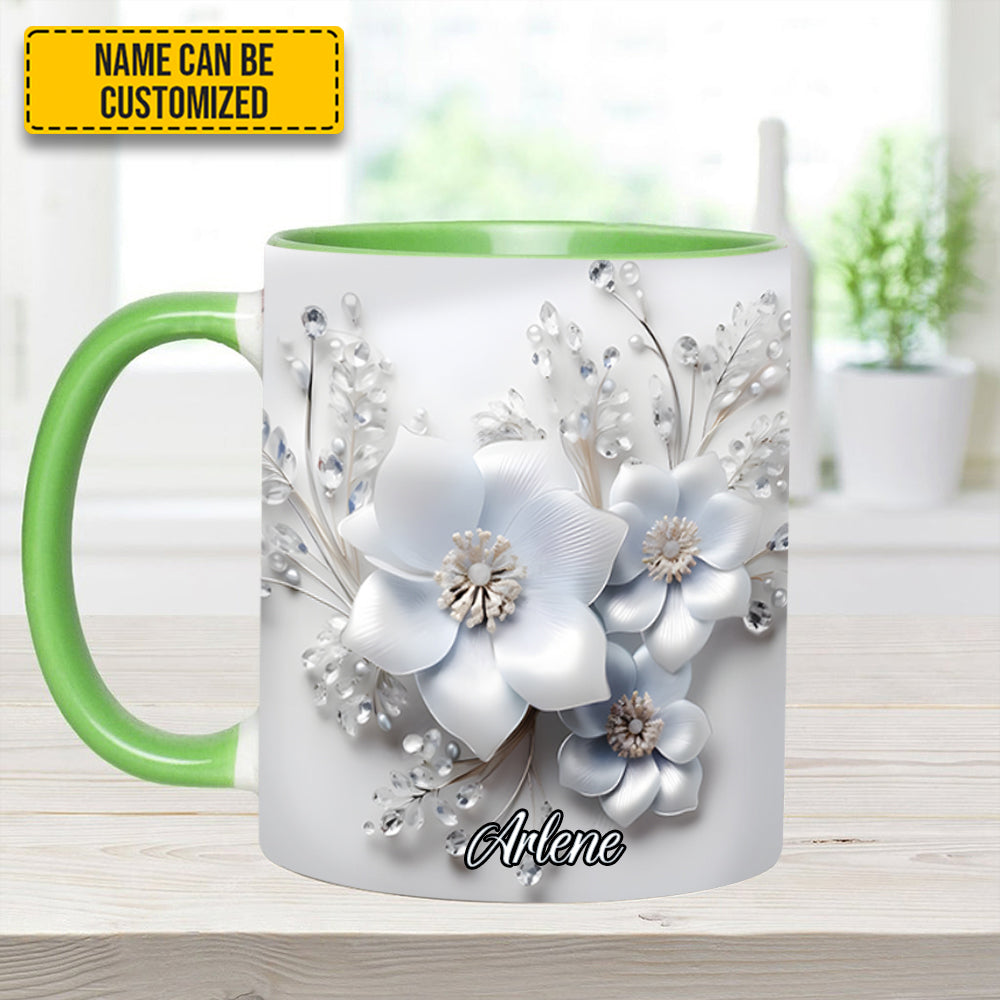Personalized Flower Accent Mug White Flowers Flower Birthday Gifts - Image 7