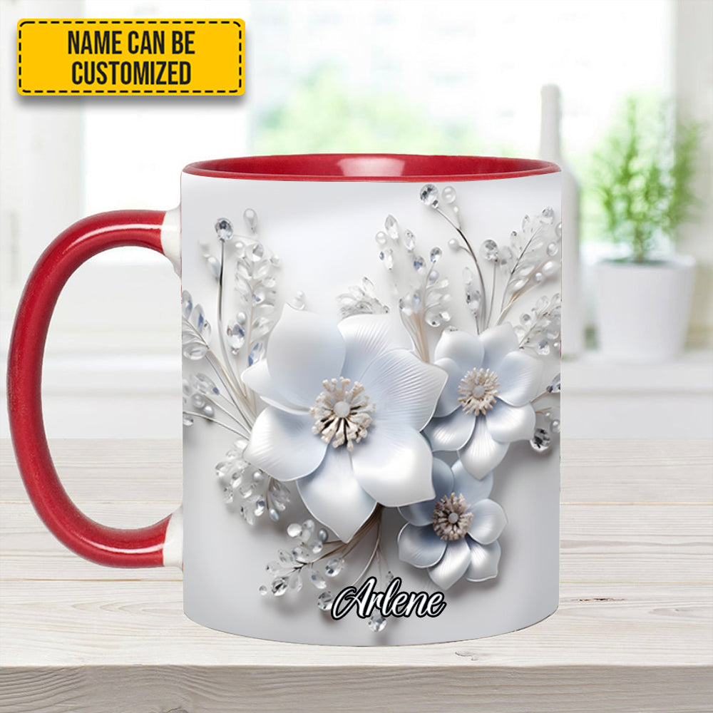 Personalized Flower Accent Mug White Flowers Flower Birthday Gifts - Image 6
