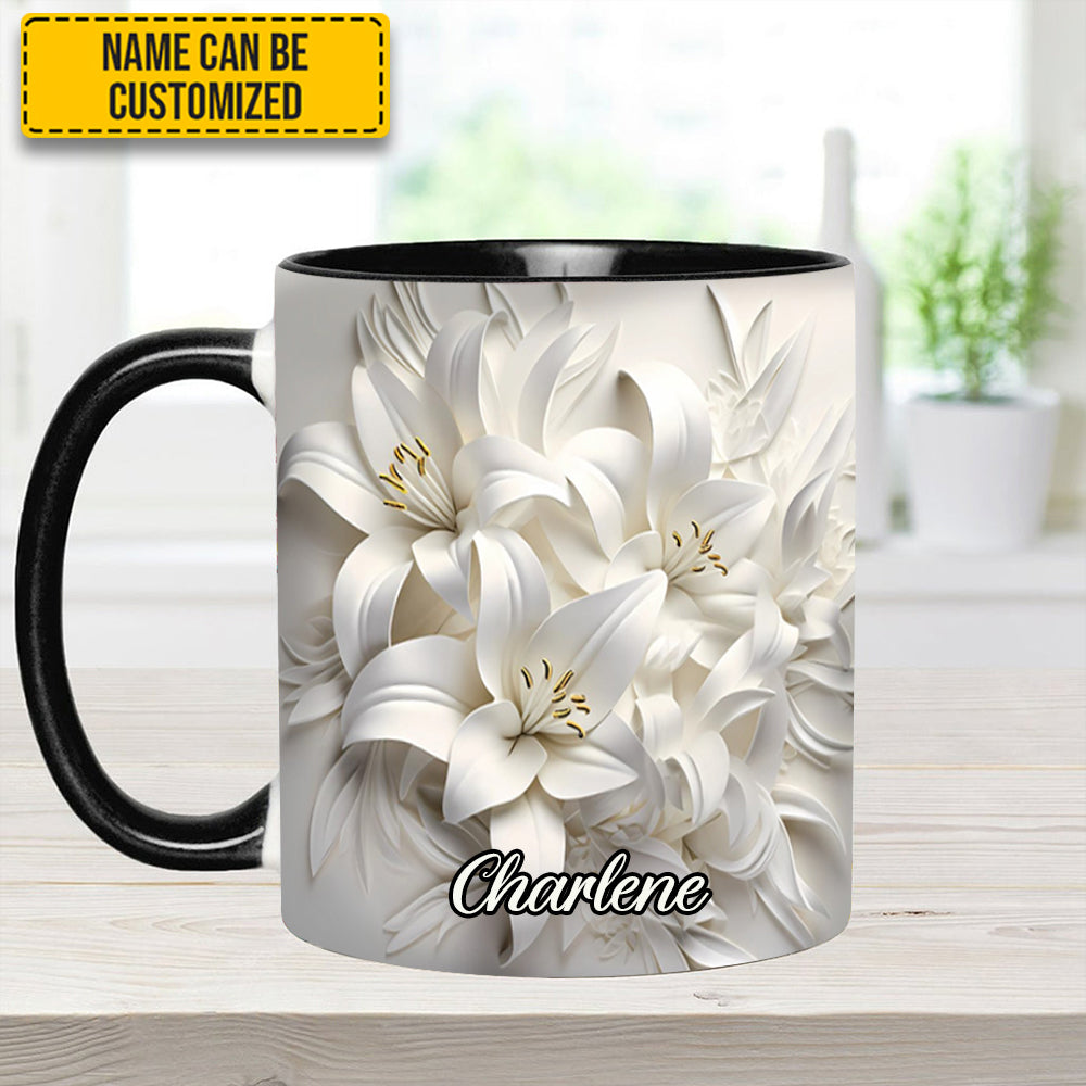 Personalized Flower Accent Mug White Lilies Flowers Flower Mother's Day Gifts - Image 6
