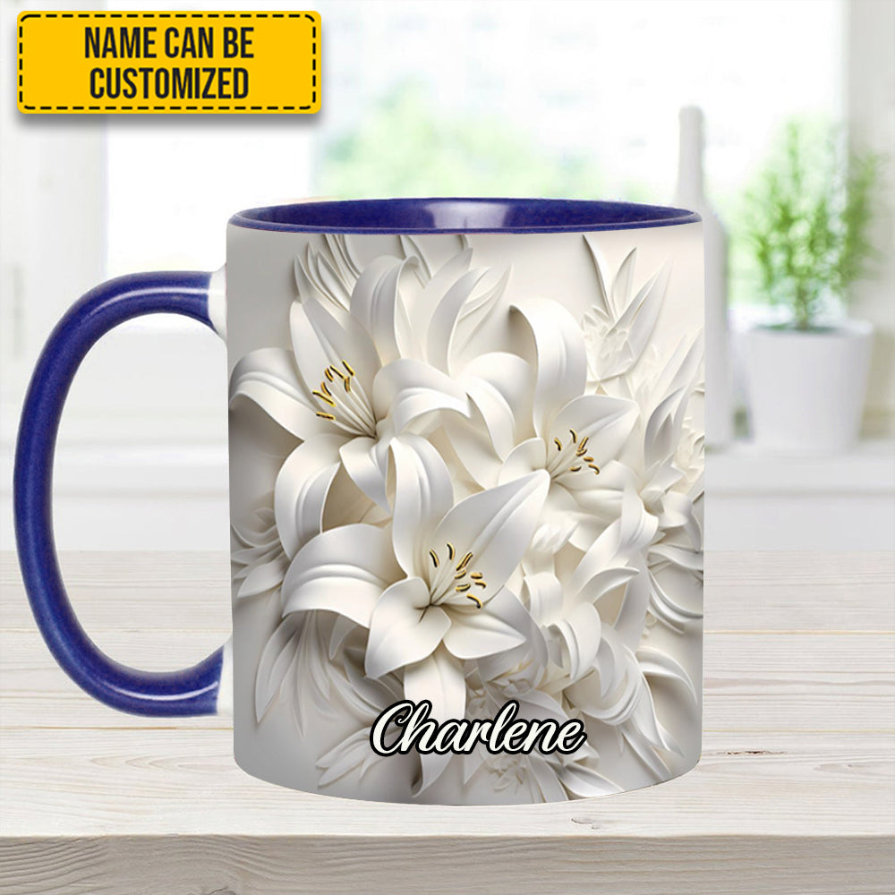 Personalized Flower Accent Mug White Lilies Flowers Flower Mother's Day Gifts - Image 9