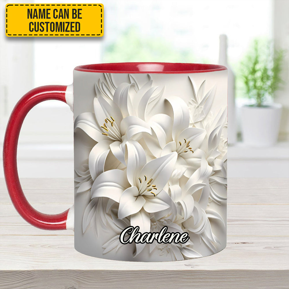 Personalized Flower Accent Mug White Lilies Flowers Flower Mother's Day Gifts - Image 7