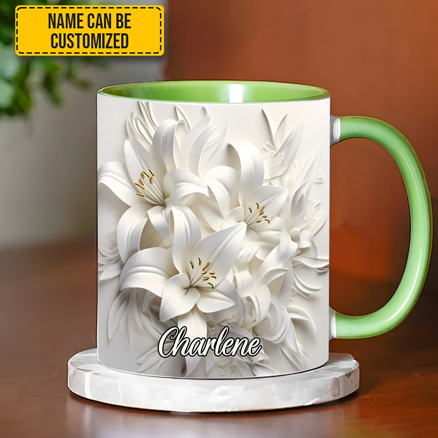 Personalized Flower Accent Mug White Lilies Flowers Flower Mother's Day Gifts - Image 5