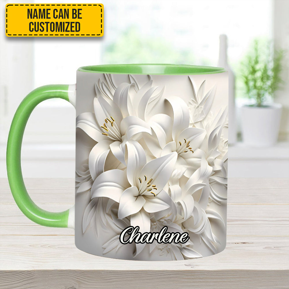 Personalized Flower Accent Mug White Lilies Flowers Flower Mother's Day Gifts - Image 13