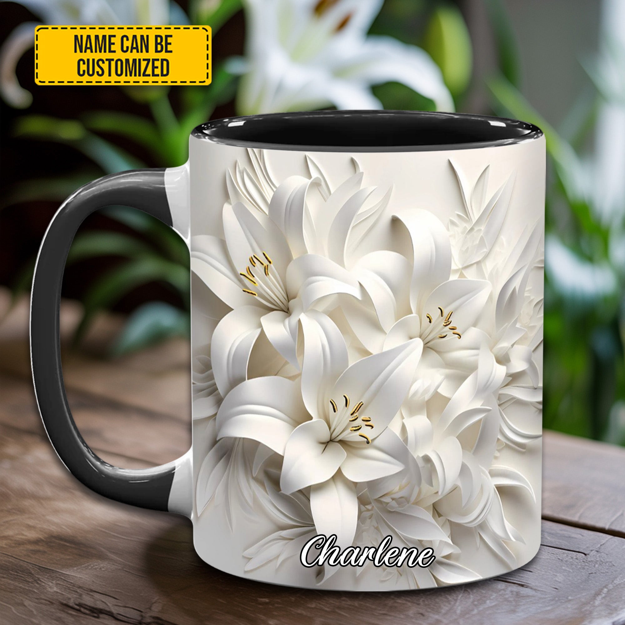 Personalized Flower Accent Mug White Lilies Flowers Flower Mother's Day Gifts - Image 2