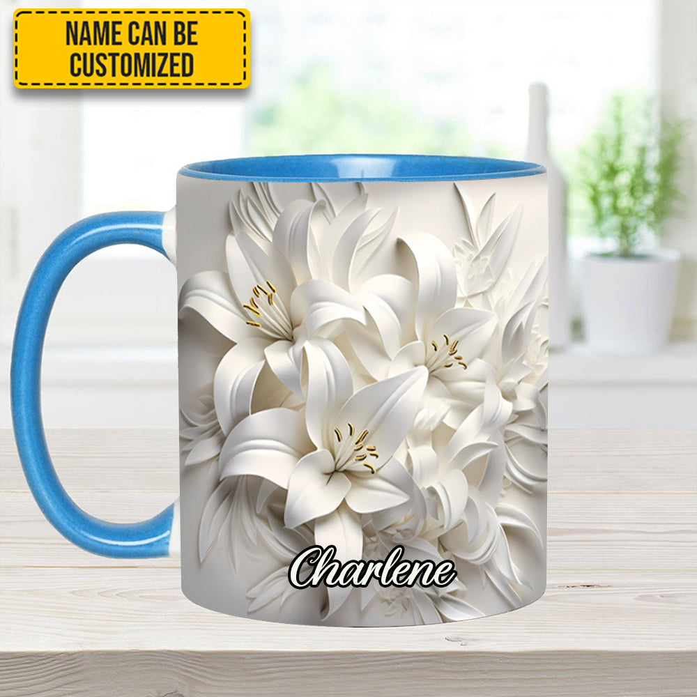 Personalized Flower Accent Mug White Lilies Flowers Flower Mother's Day Gifts - Image 8