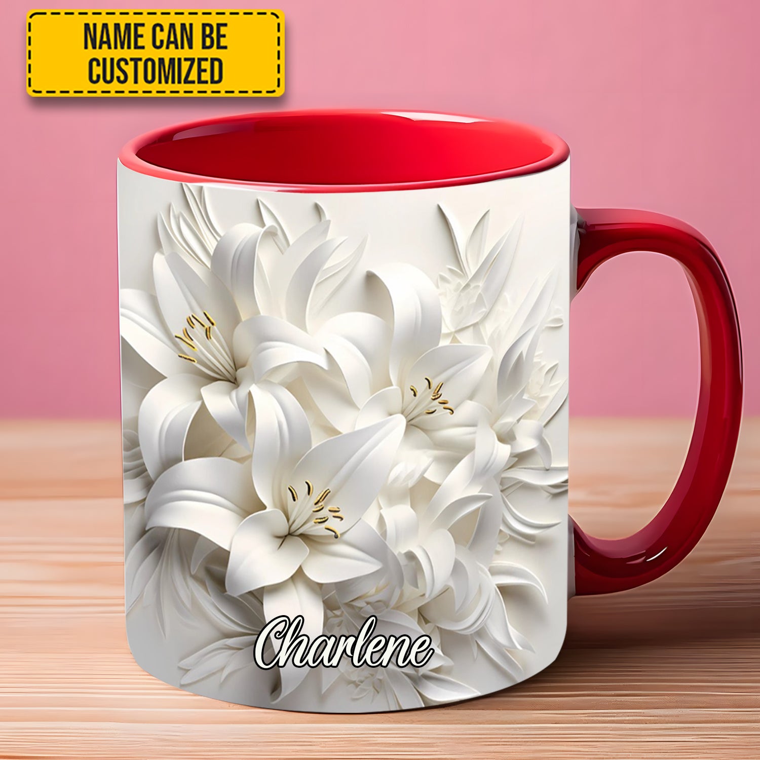Personalized Flower Accent Mug White Lilies Flowers Flower Mother's Day Gifts - Image 4