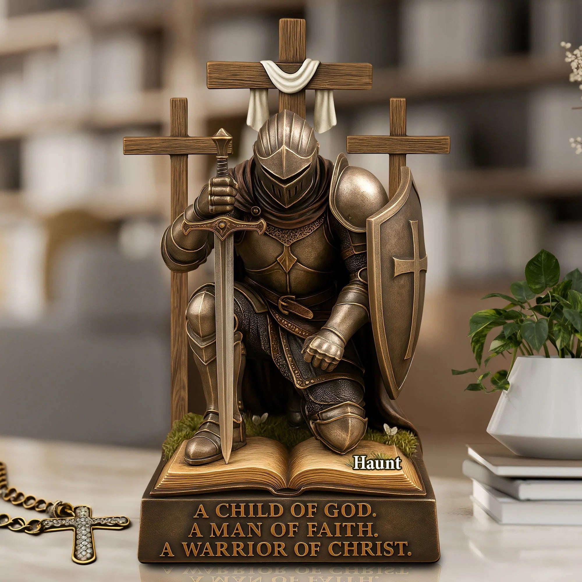 Personalized Gifts For Armor Of God Knight Kneeling Down In Armor Acrylic Plaque Religious Gift Ideas - Image 2