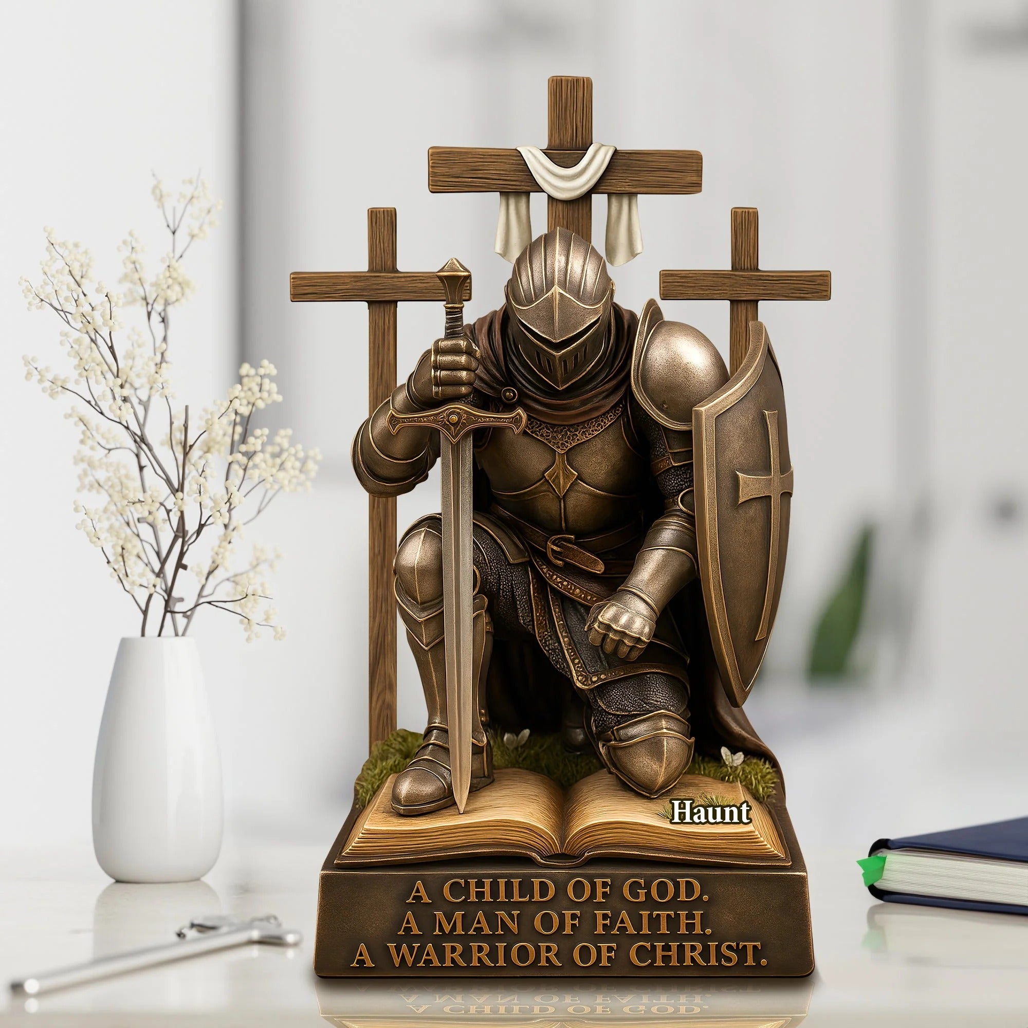 Personalized Gifts For Armor Of God Knight Kneeling Down In Armor Acrylic Plaque Religious Gift Ideas