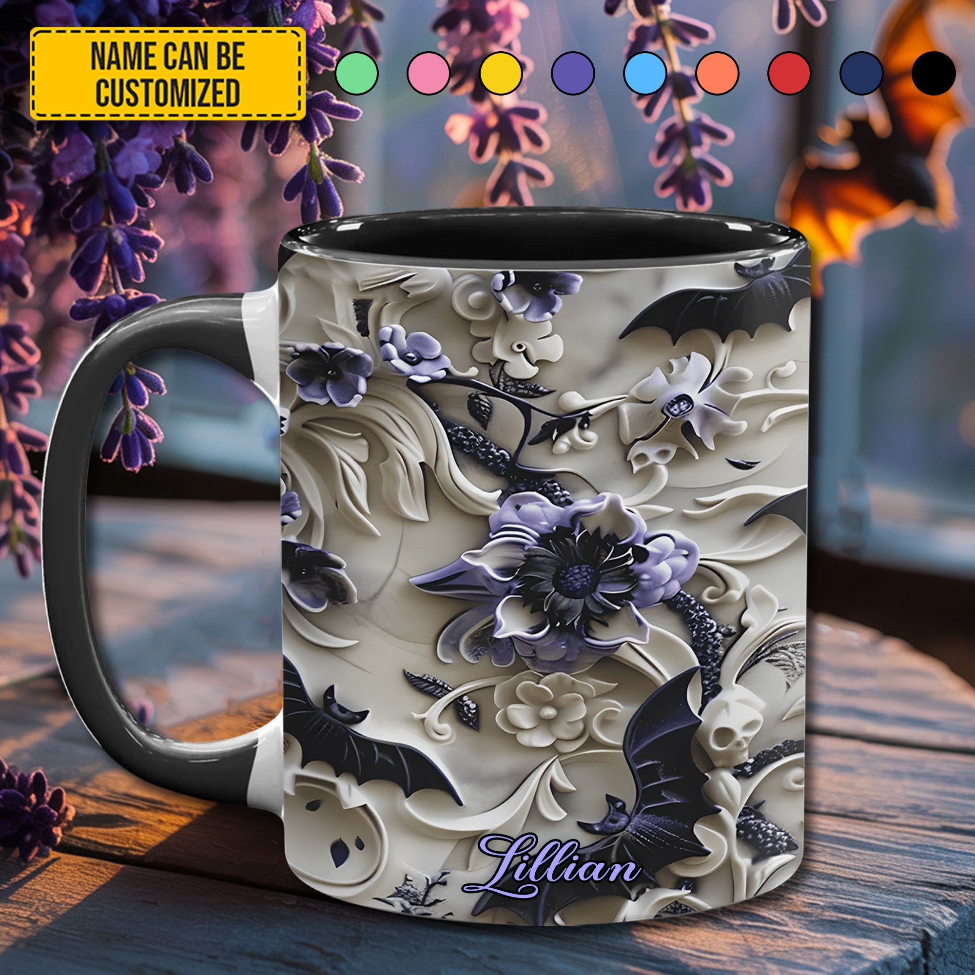 Personalized Gothic Floral Accent Mug Falling Shadows Gift Ideas For Him Her - Image 3