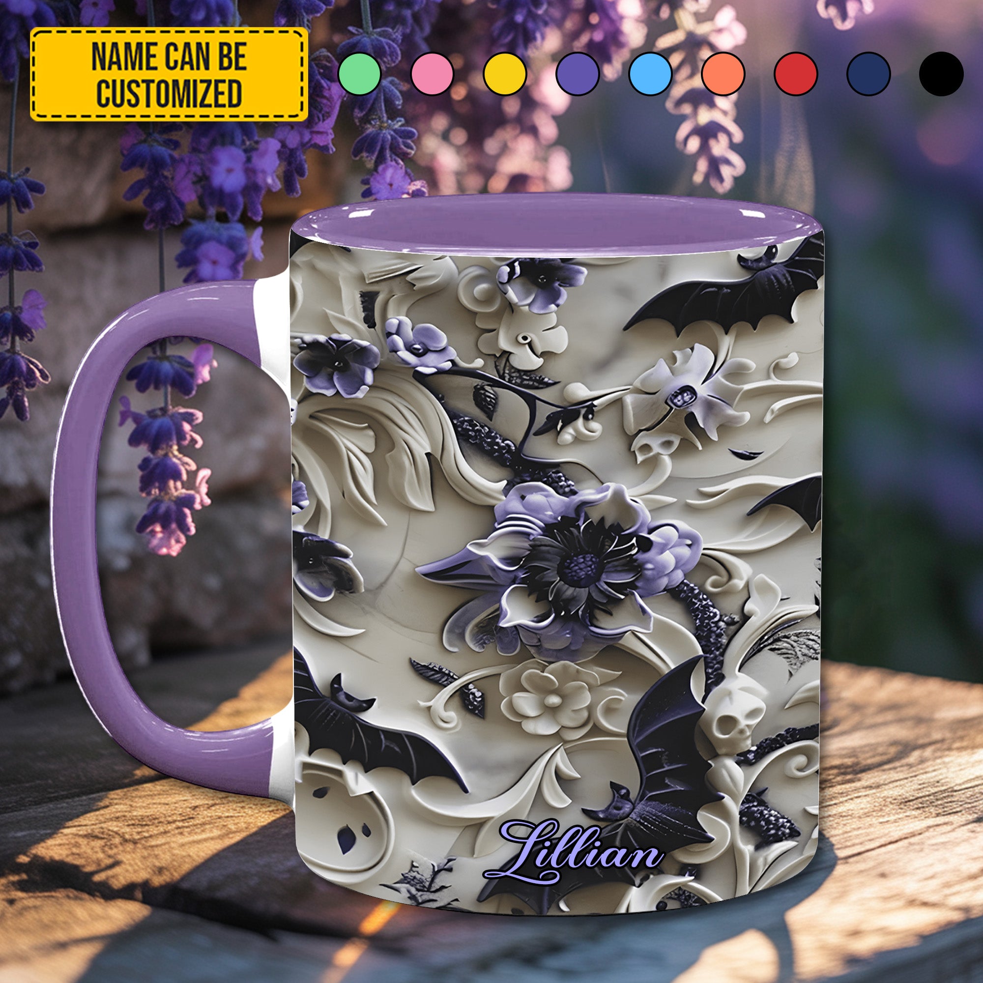 Personalized Gothic Floral Accent Mug Falling Shadows Gift Ideas For Him Her