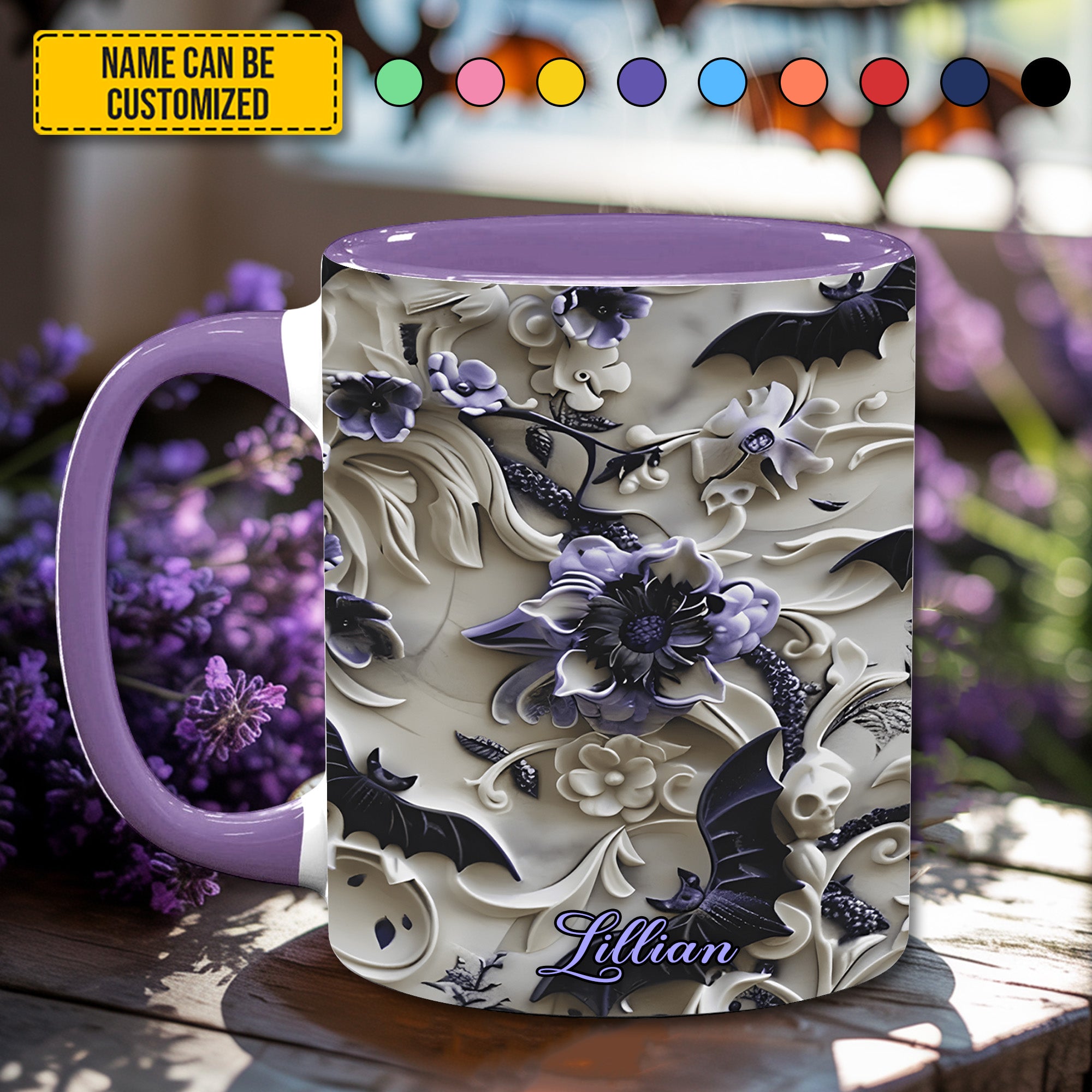 Personalized Gothic Floral Accent Mug Falling Shadows Gift Ideas For Him Her - Image 2