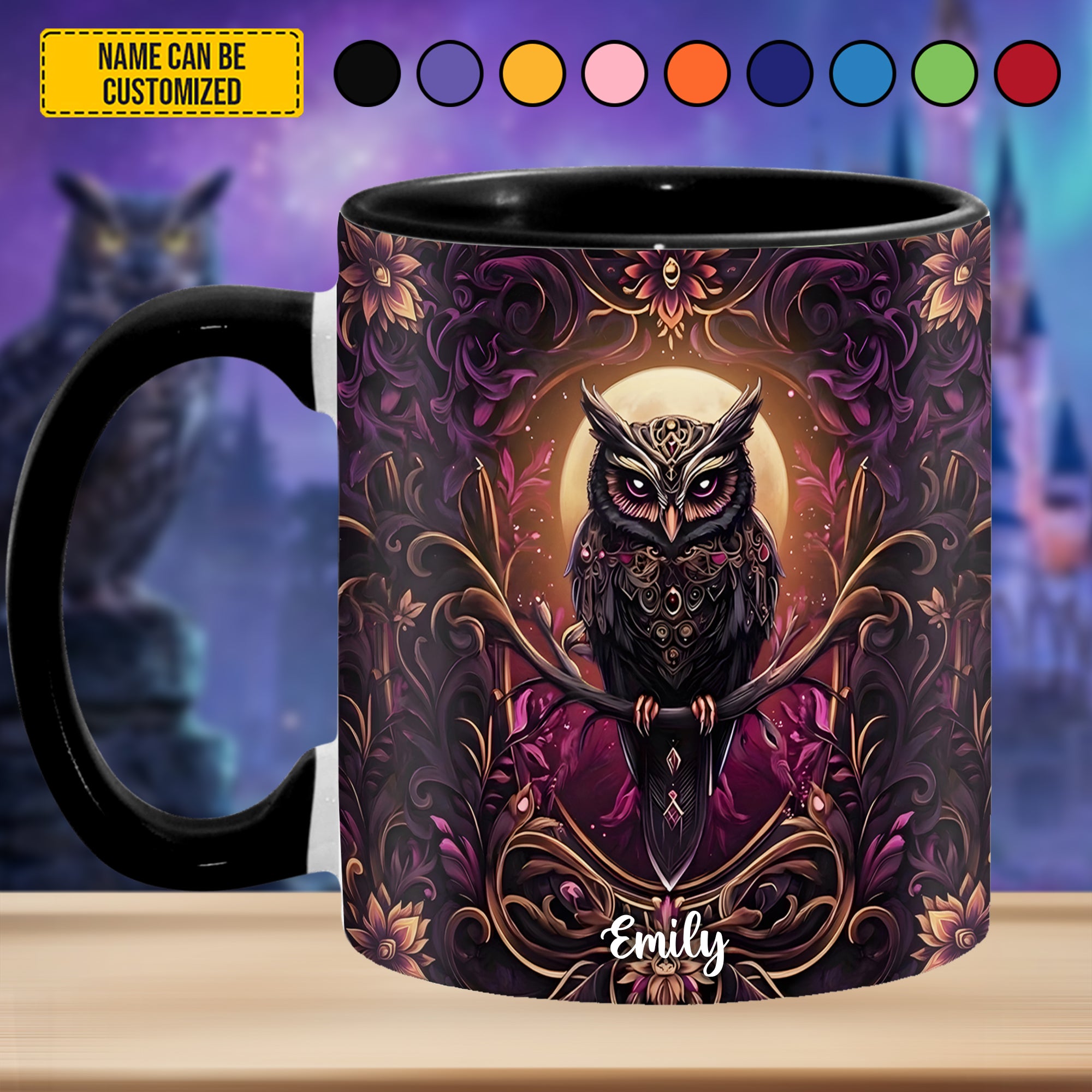 Personalized Gothic Owl Accent Mug Owl Gifts For Him Her
