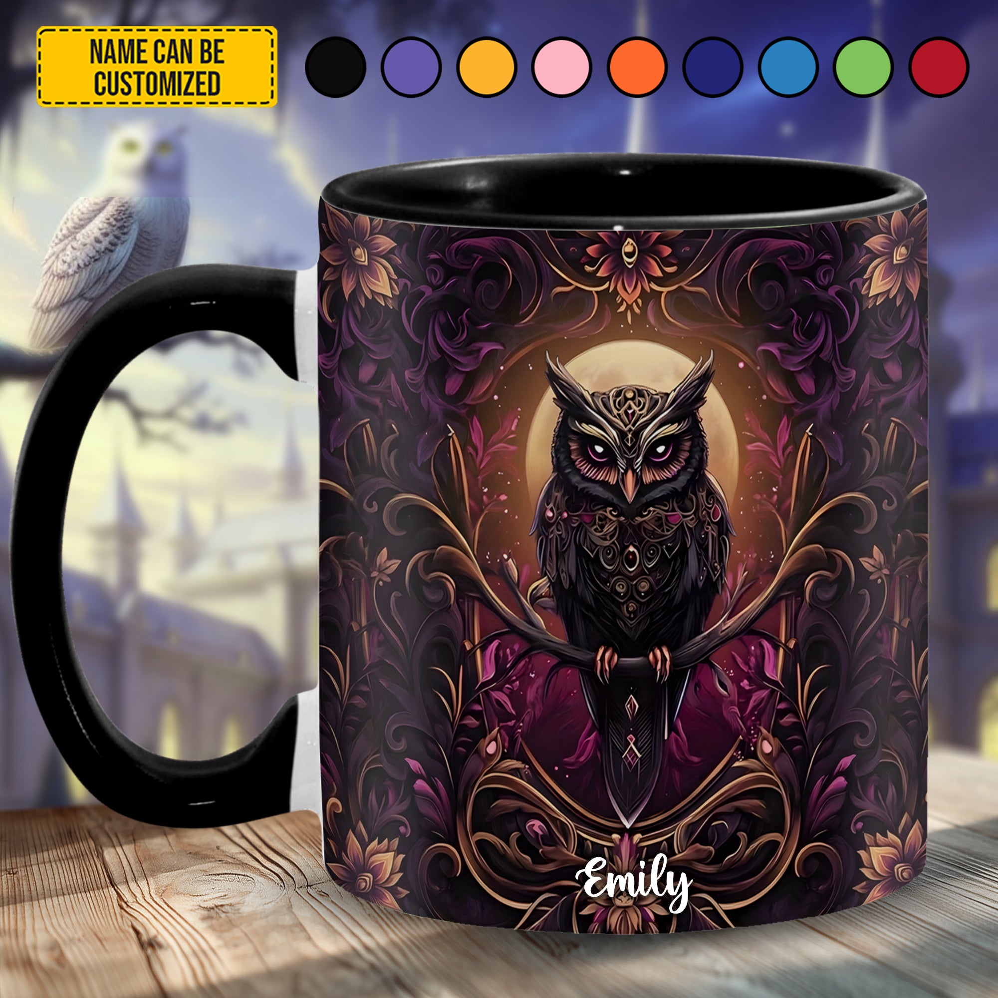 Personalized Gothic Owl Accent Mug Owl Gifts For Him Her - Image 4