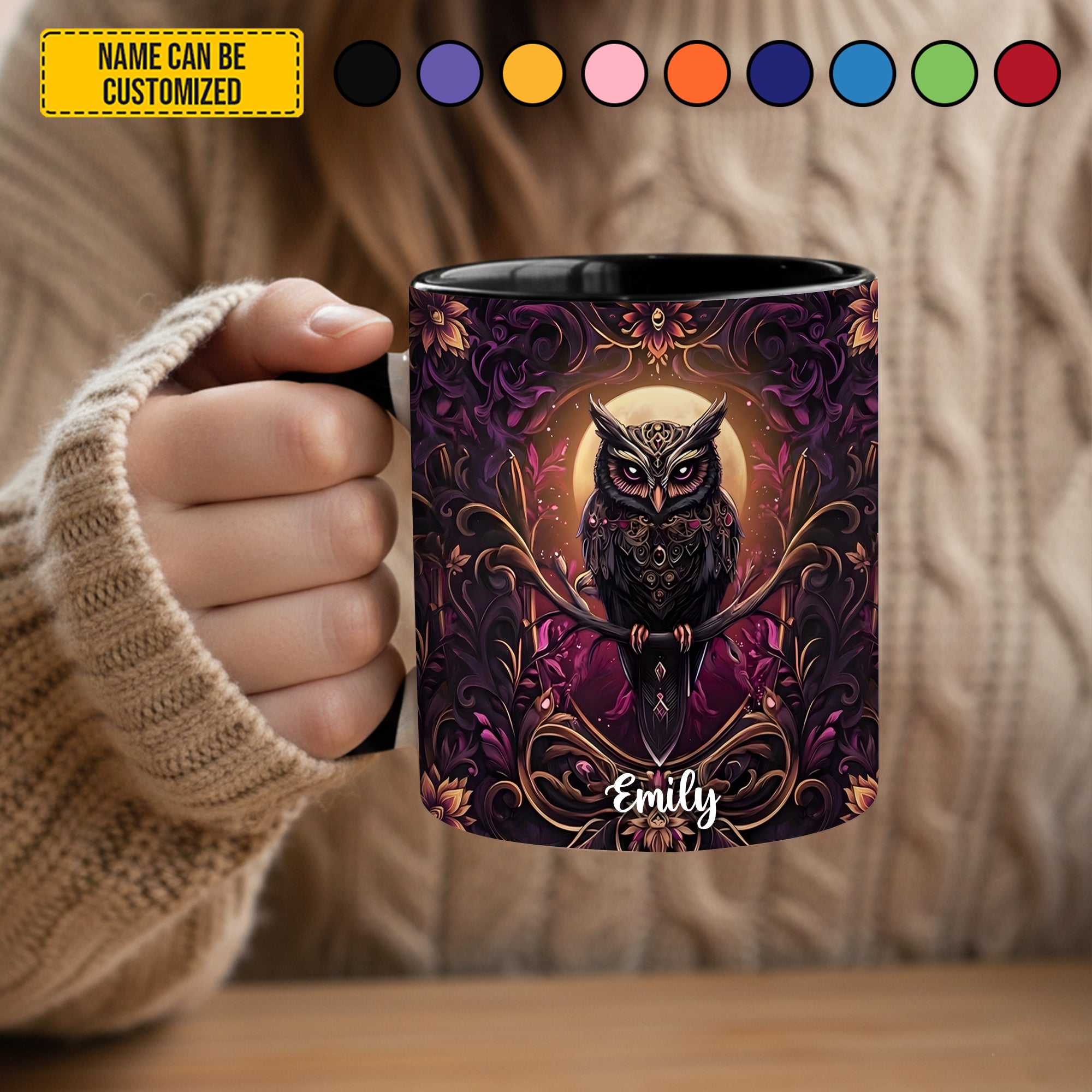 Personalized Gothic Owl Accent Mug Owl Gifts For Him Her - Image 2