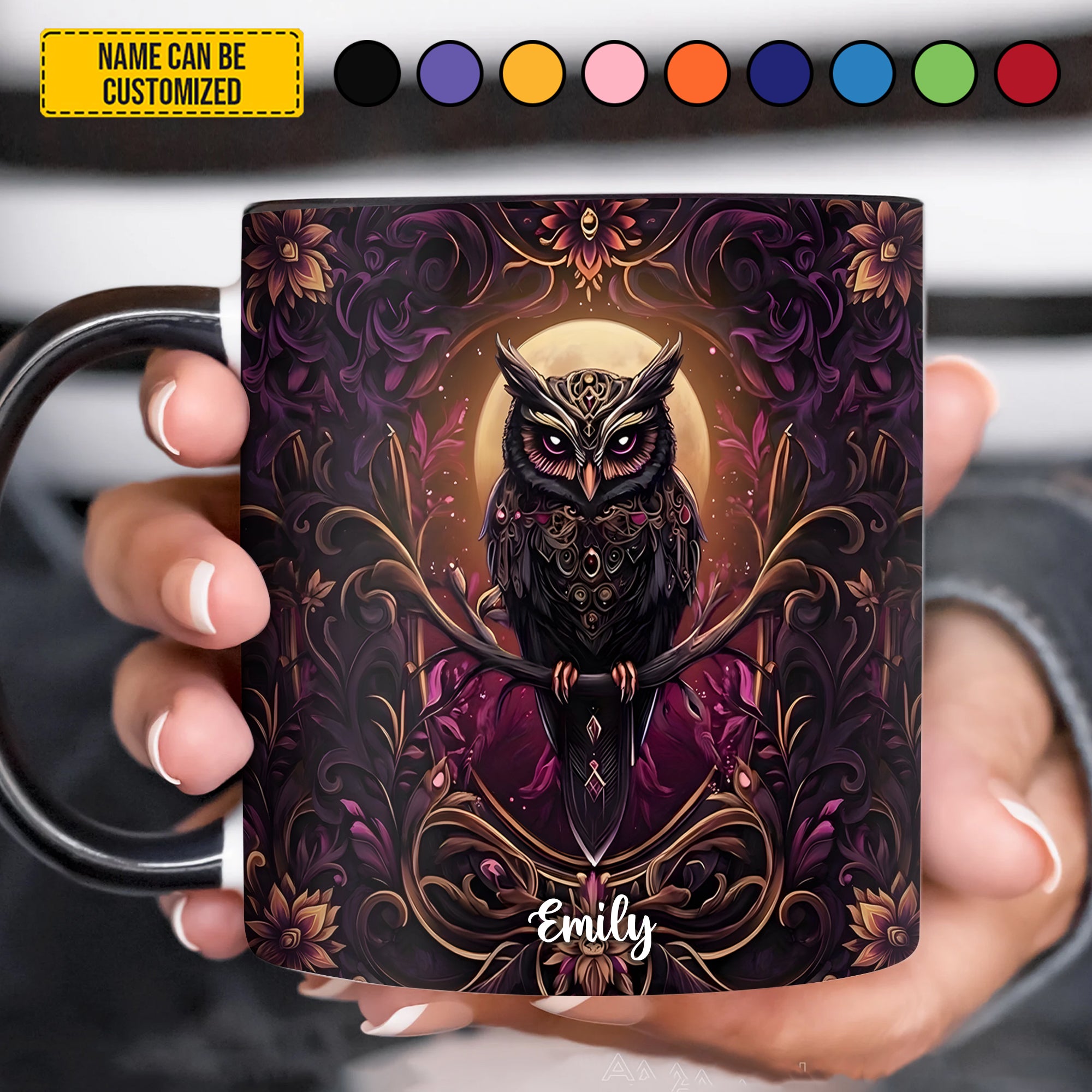 Personalized Gothic Owl Accent Mug Owl Gifts For Him Her - Image 3